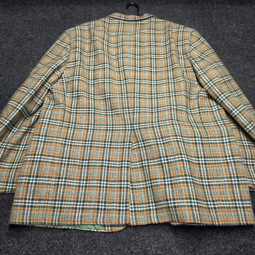 Master Crafted Vintage Plaid Wool Blazer Orange Green Check Sport Coat Mens 46